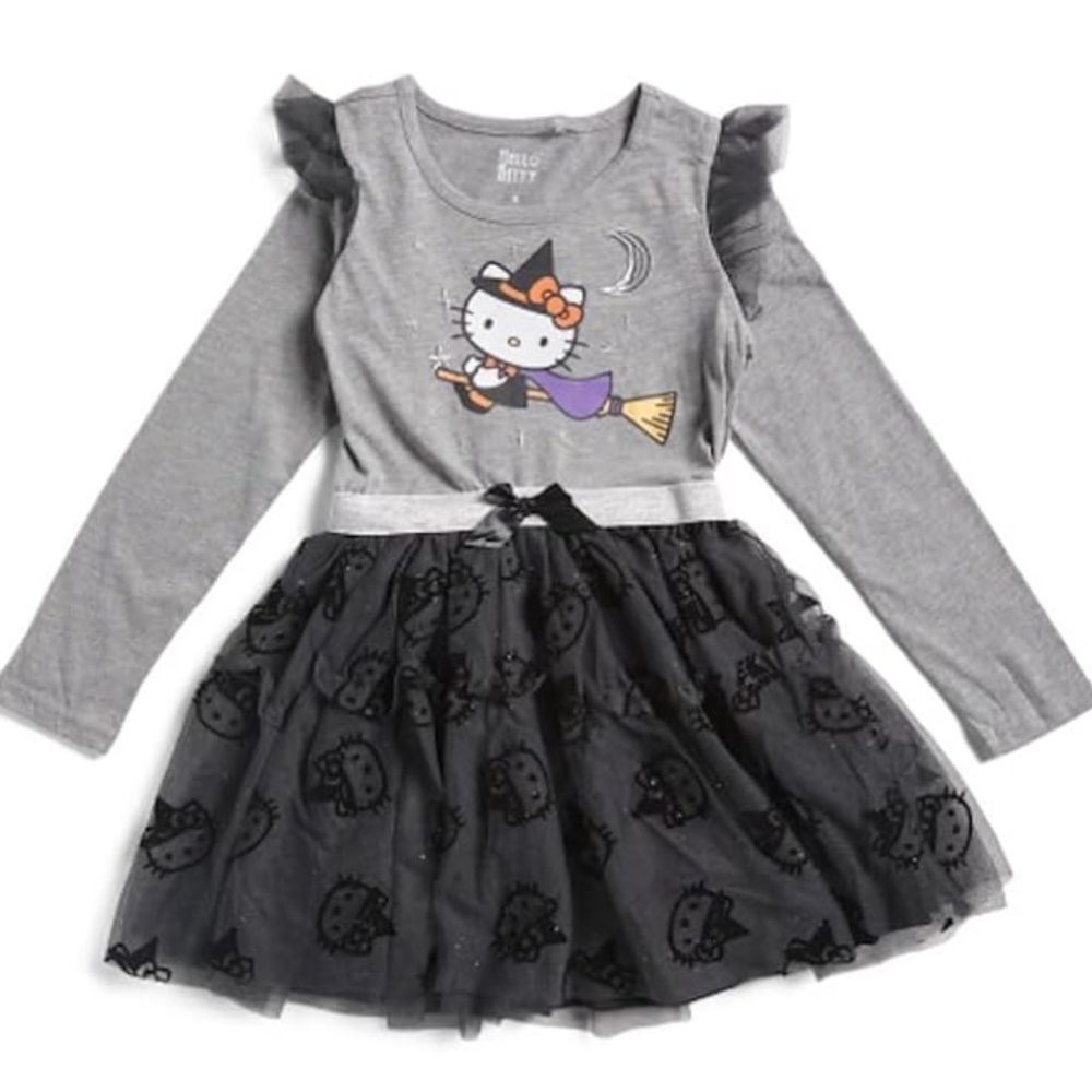 Hello Kitty Flying Witch Halloween Child Tutu Dress with bonus witch hat